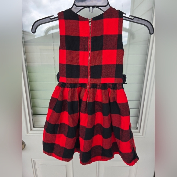 Carter's Kid Red Black Plaid Girls Dress Sz 5 Lined 100% Cotton Side Bows - Picture 12 of 13